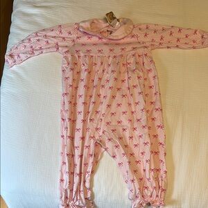 The Beaufort Bonnet Company Pink Baby Romper with Bow Pattern